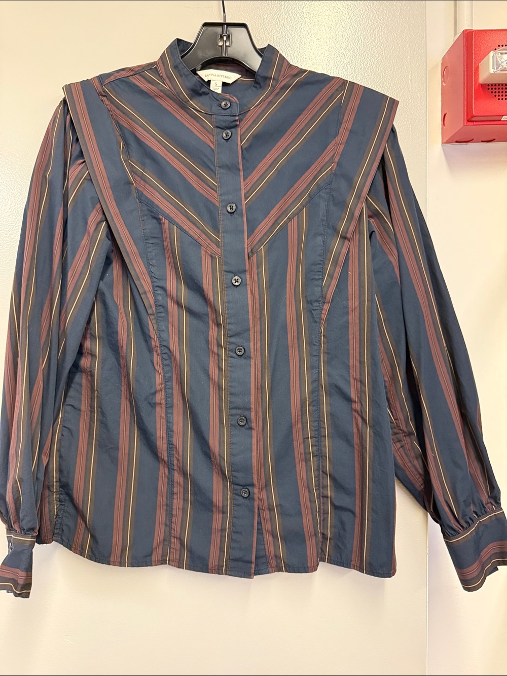 Banana Republic Navy Striped Button-Down Shirt with Rust & Gold Accents